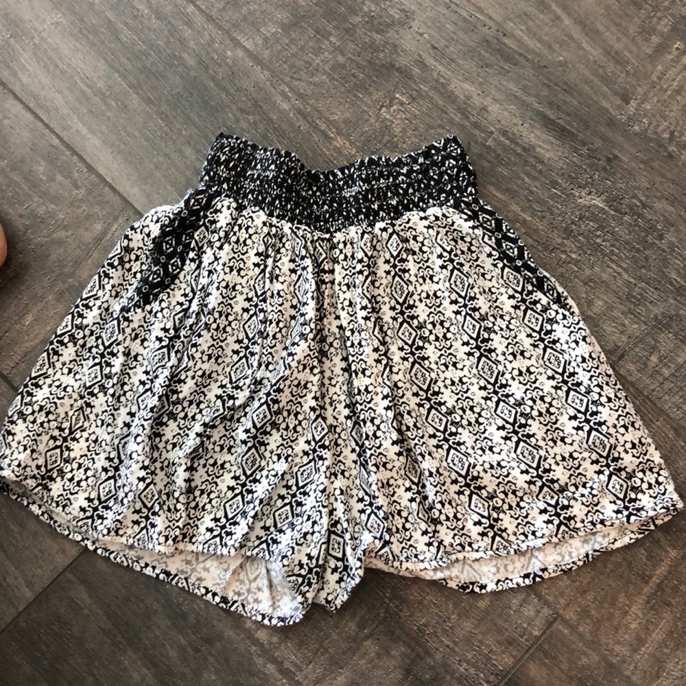 Aqua black and white patterned cotton shorts